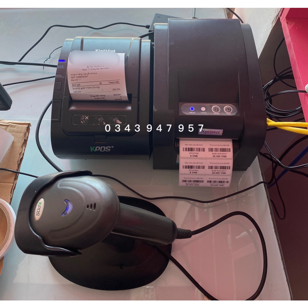 COMBO trọn bộ thiết bị bán hàng, tính tiền, thu ngân CHÍNH HÃNG Máy in mã vạch Xprinter, máy in hoá đơn - Máy quét Kpos