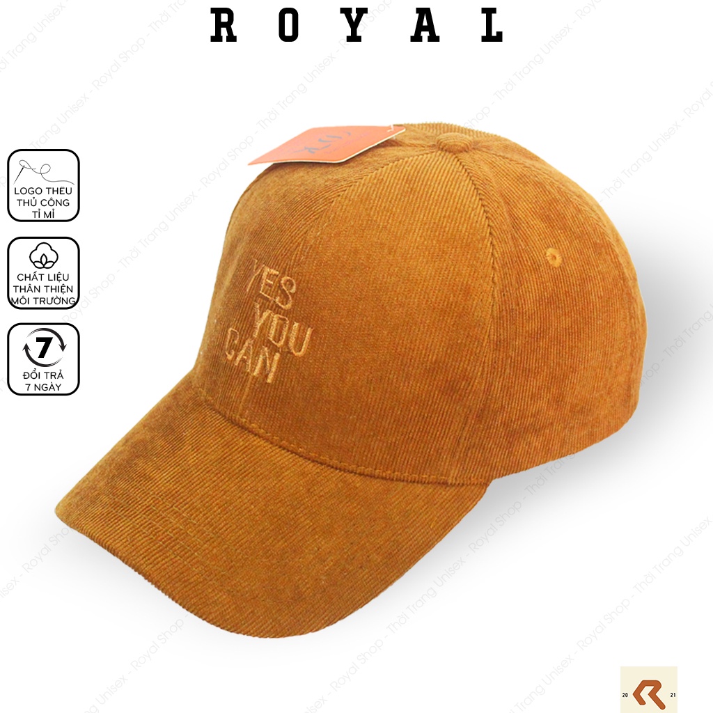 Mũ Lưỡi Trai Nón Lưỡi Trai Nam Nữ Yes You Can Vải Nhung Tăm Mịn Nón Kết - Royal Caps