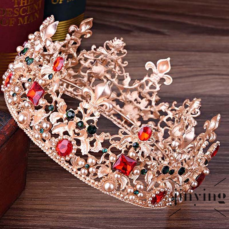 GETNOIVAS Vương miện dáng tròn viền pha lê phong cách Retro cho cô dâu