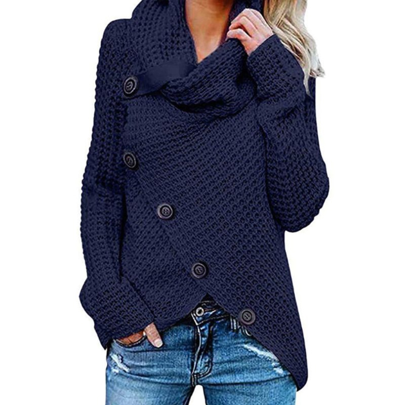 Xiangbao Áo Sweater Dệt Kim Chui Đầu Tay Dài Cổ Lọ Cài Nút Lệch Tà Thời Trang Thu Đông Cho Nữ