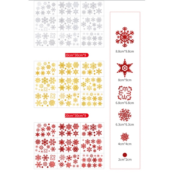 Decal dán tường Noel Hít Tĩnh Điện không Dơ Kính - Hoa tuyết kim tuyến đủ màu