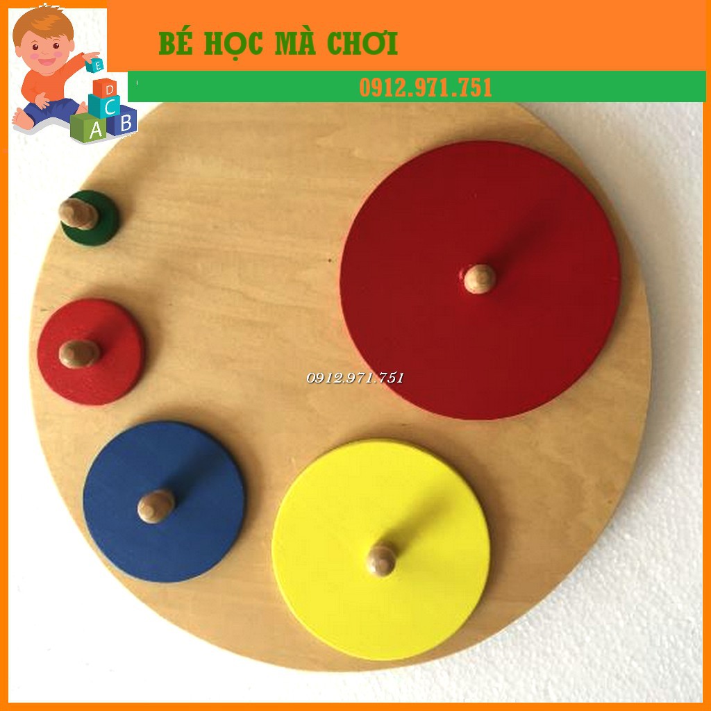 Bảng ghép hình tròn to nhỏ CHUẨN MONTESSORI| Giáo cụ Montessori 0-3