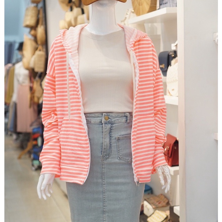 Áo KHOÁC nữ sọc , chất thun da cá cotton thời trang