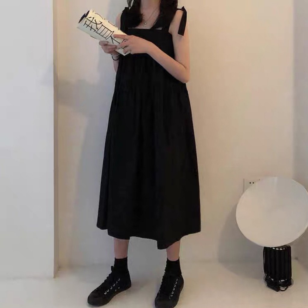 Váy 2 dây thô nến buộc vai/ Váy babydoll nữ dáng xòe phong cách Hàn Quốc / HÀNG CÓ SẴN