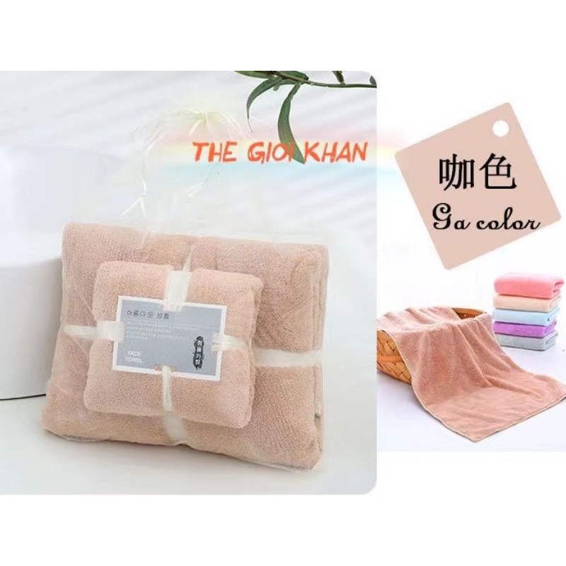 Combo 2 khăn tắm và khăn mặt mềm mịn [SIÊU THẤM NƯỚC] Set khăn tắm nhung san hô làm quà tặng