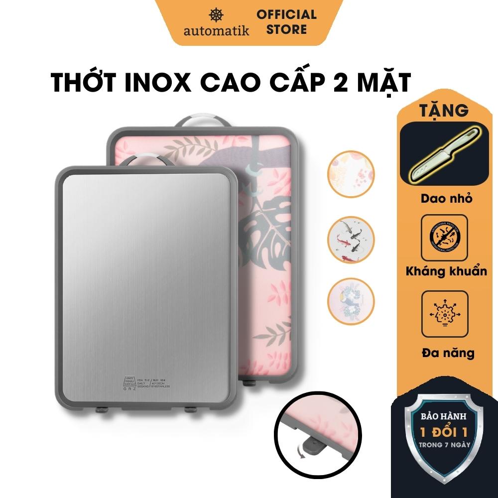 Thớt Inox 304 Kháng Khuẩn Chống Ẩm Mốc 2 Mặt Cao Cấp + Tặng Dao - Automatik