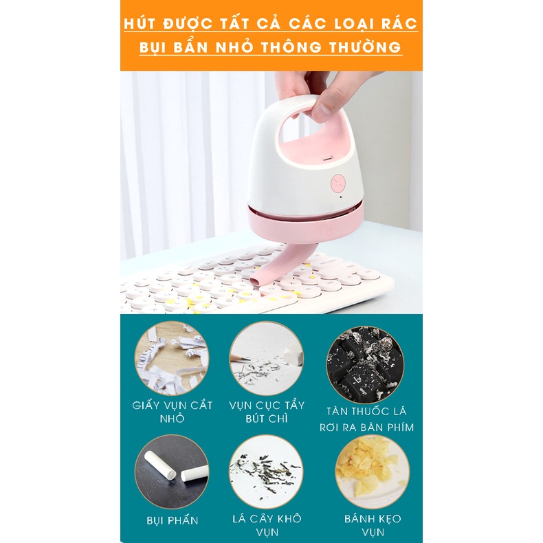 Máy Hút Bụi Cầm Tay Mini Hút Bụi Bẩn Nhỏ, Bàn Học Tập,Bàn Phím Đa Năng Tiện Lợi - Kèm Dây Sạc USB