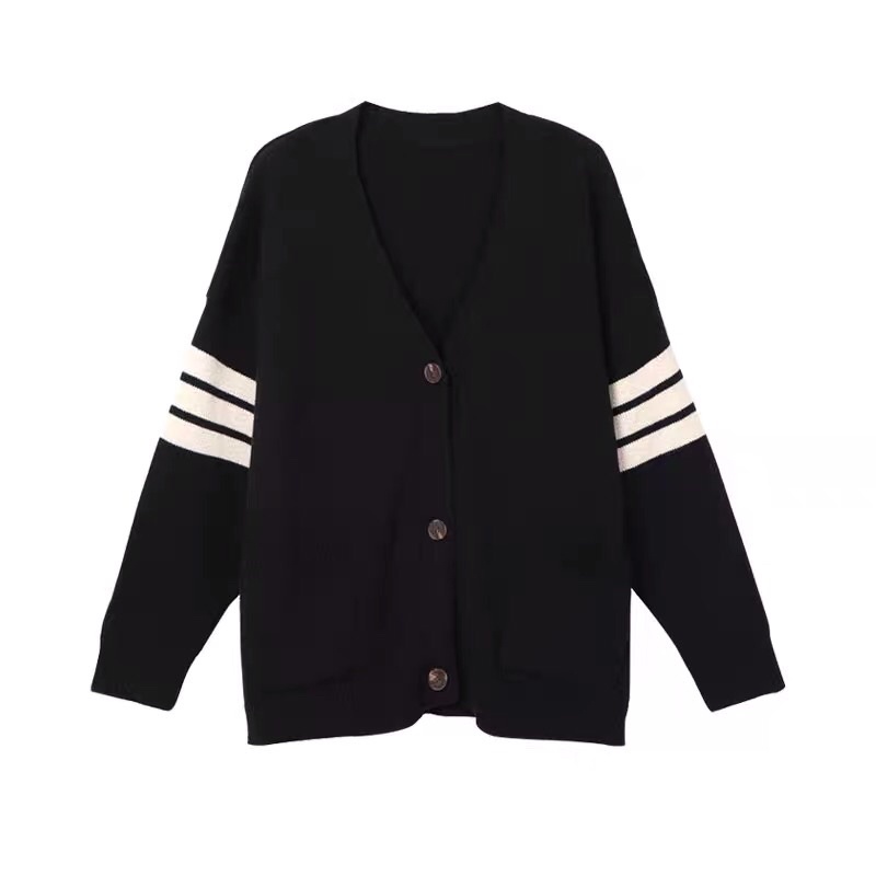 Áo khoác cardigan kiểu nữ viền sọc tay dài thome browne len dày dặn
