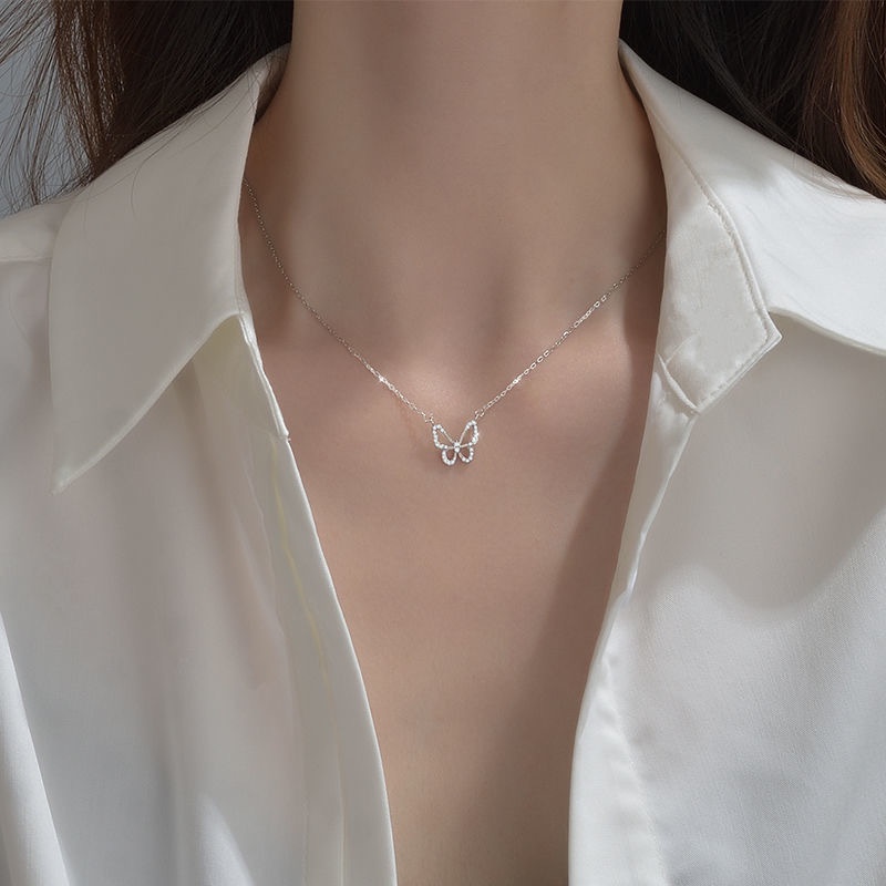 Vòng Cổ Lưới Đính Đá Hình Bướm Rỗng Phong Cách Niche Tối Giản Thời Trang Cho Nữ
