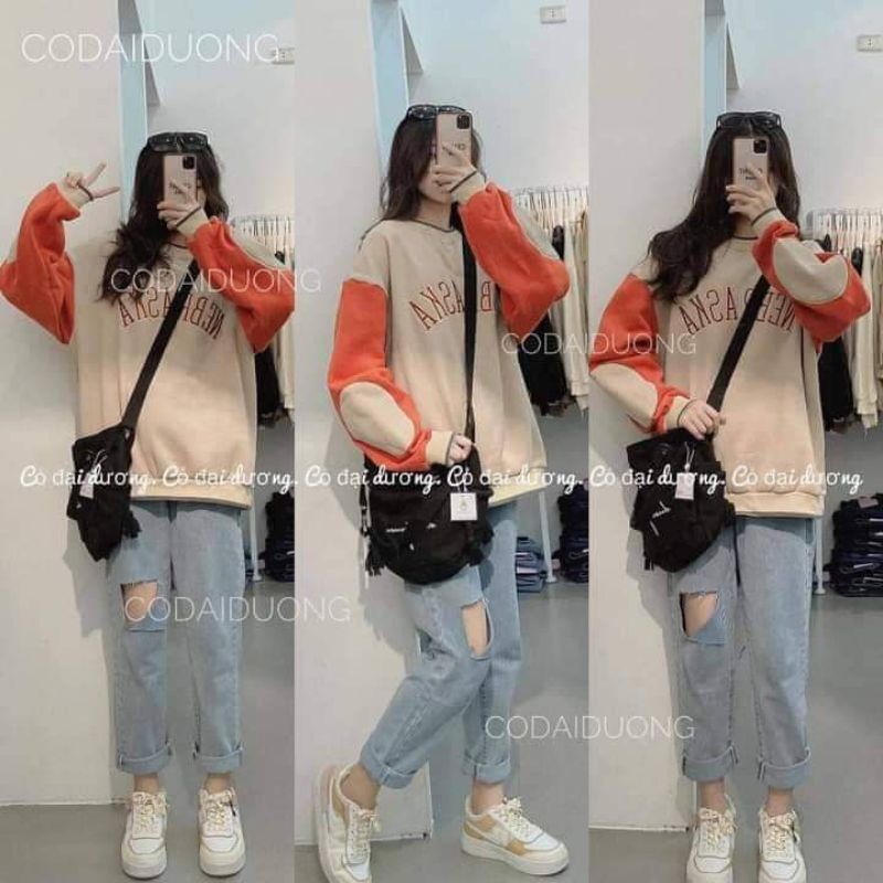 Áo sweater nỉ cổ tròn chữ Nebras tay phối độc lạ cực đỉnh.2009TEEN | BigBuy360 - bigbuy360.vn