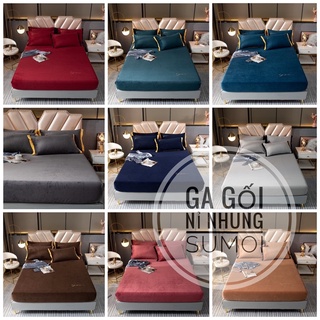 Bộ ga gối nỉ nhung trơn Sumoi hàng nhập khẩu