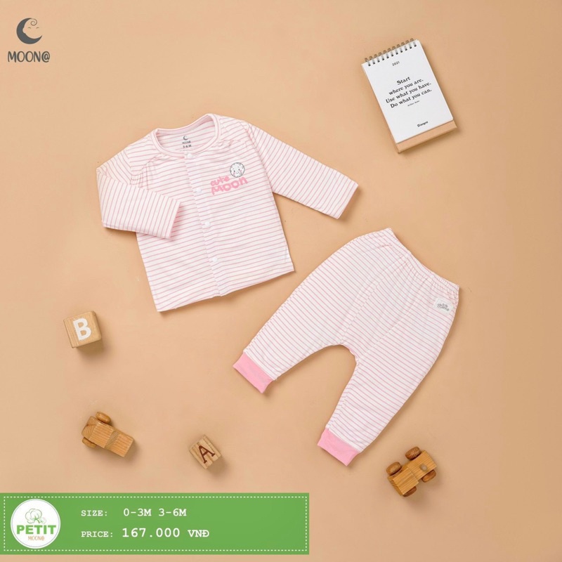 MOON - Bộ dài tay cài giữa chất petit thương hiệu Moon@ cho bé sơ sinh 3-7Kg