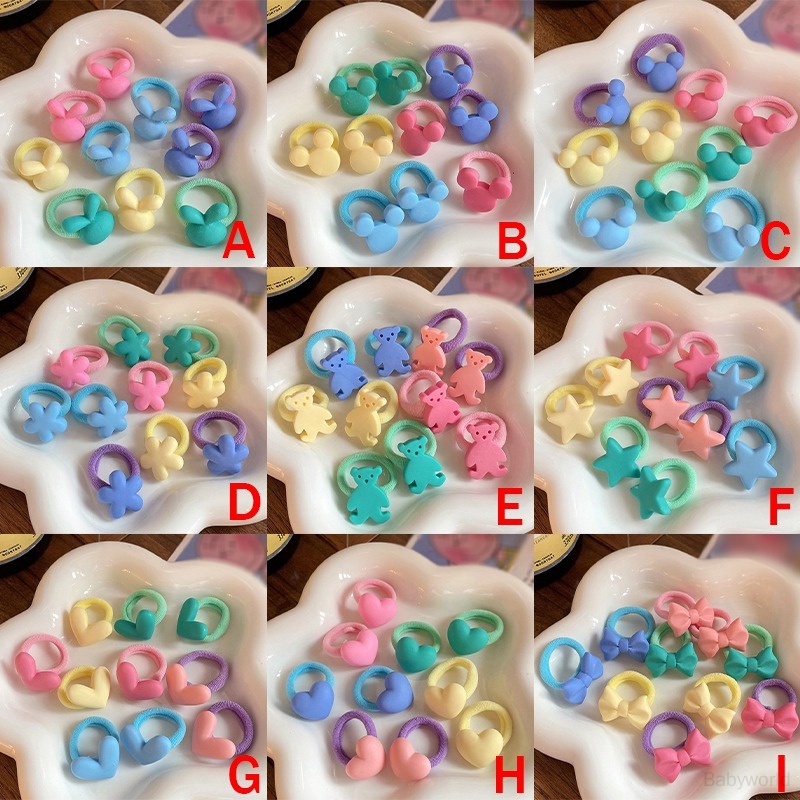 Set 10 Dây Cột Tóc mini Co Giãn Không Làm Đau Họa Tiết Hoạt Hình Dễ Thương Cho Bé Gái