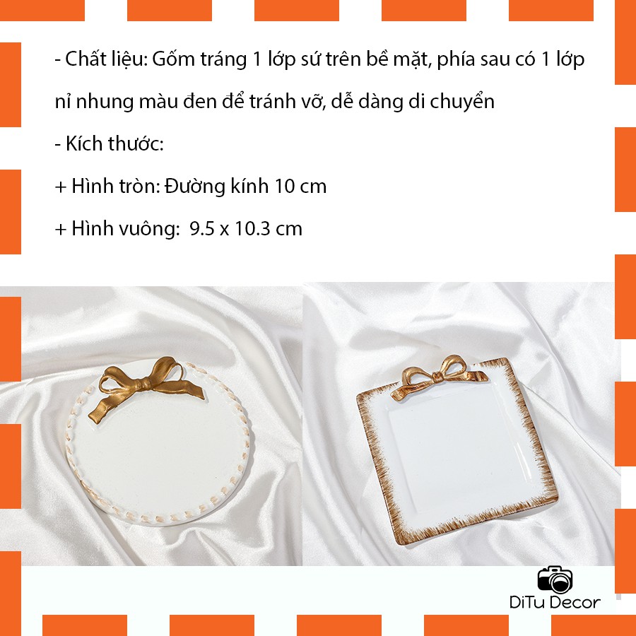 Khay retro chụp ảnh có nơ - đĩa nhựa đựng đồ chụp ảnh decor - Ditu Decor