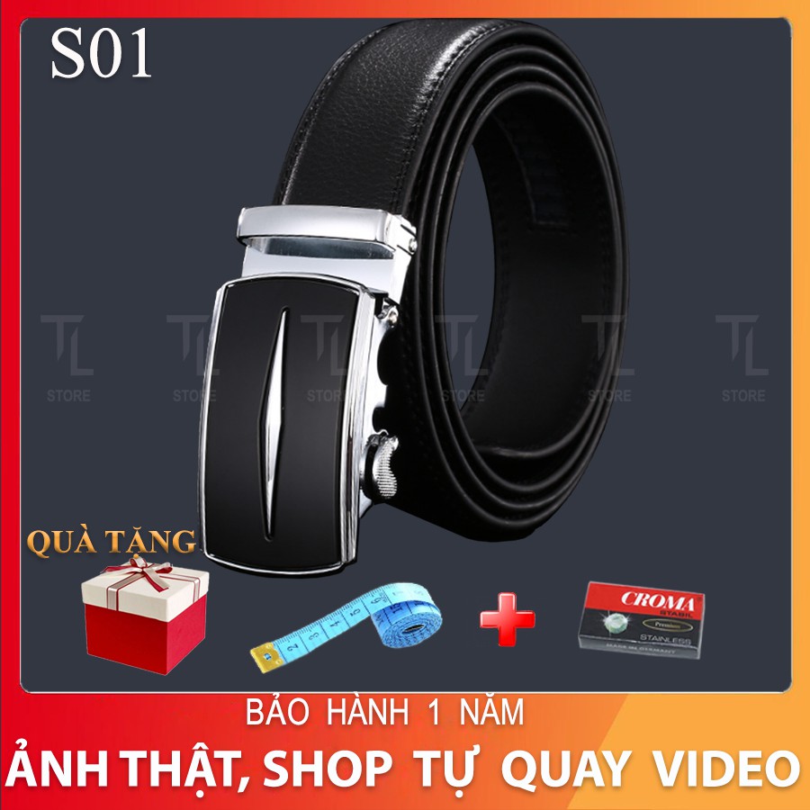 Thắt Lưng Da, Dây Nịt Nam S01 Khóa Kim Loại Tự động Cao Cấp, Bản 3,5cm, Phù Hợp Mặc Quần Âu, Thời Trang Công Sở