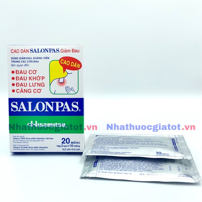 Hộp 20 miếng dán Salonpas Giúp Giảm Đau Hiệu Quả