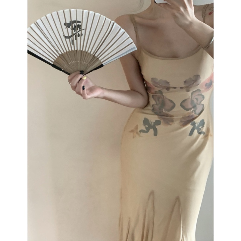 Đầm maxi Hai Dây Phối Lưới In Họa Tiết Thời Trang Xinh Xắn Cho Nữ