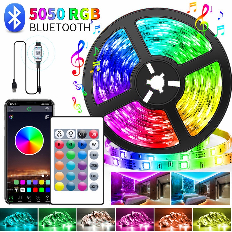 Dây Đèn Led 5050 rgb rgb Điều Khiển Bằng Ứng Dụng Trang Trí Phòng Ngủ 30led/m Có Đèn Nhấp Nháy