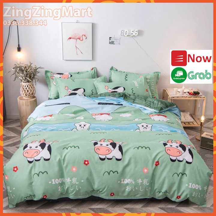 Sét vỏ chăn ga gối m4 m6/m8/2m2 Mẫu Bò sữa xanh - 1 Vỏ chăn + 1 Ga + 2  Vỏ gối nằm + 1 Vỏ gối ôm