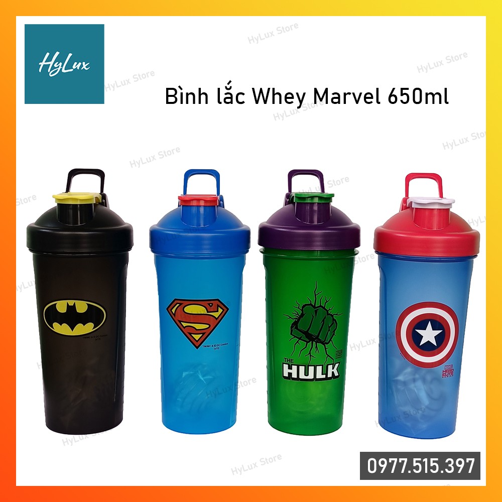 Bình lắc Whey Marvel – Bình nước thể thao tập gym shaker 650ml