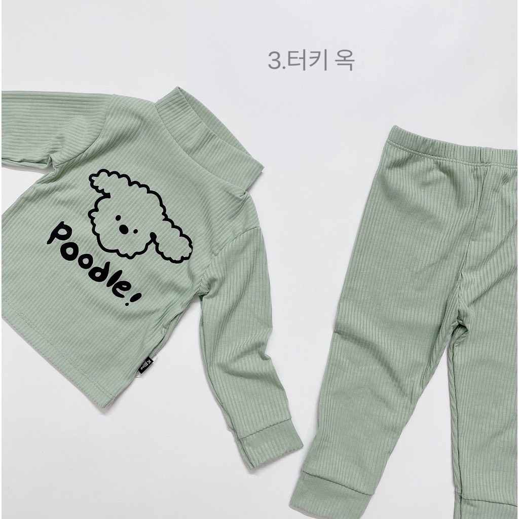 Bộ đồ dài tay KWOO chất gân tăm phiên bản Poodle thu đông cho bé trai bé gái túi zip xịn xò