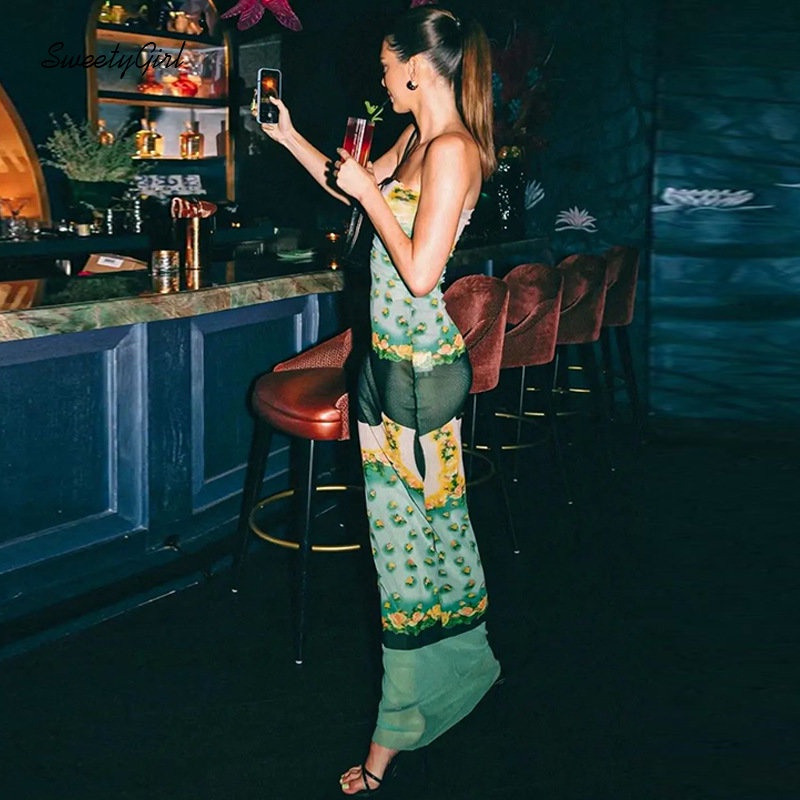 Đầm Maxi Không Tay Hở Vai Ôm Eo In Hoa Nhiều Màu Sắc Thời Trang 2022 Cho Nữ