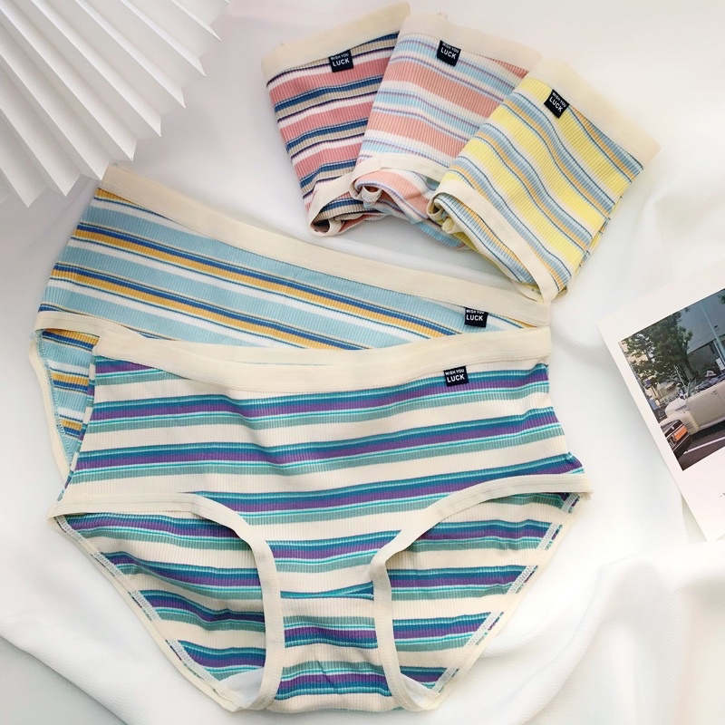 Quần Lót Nữ Cotton Lạnh Co Dãn Phối Kẻ Mềm Mại WI.SH YO.U LUC.K (Loại 1)