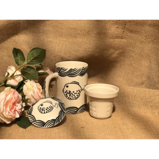 Bộ 3 cốc ☀️ lọc trà- cafe phin- cafe sữa ☀️ sứ vẽ tay  Bát Tràng Hoa văn cá lóc