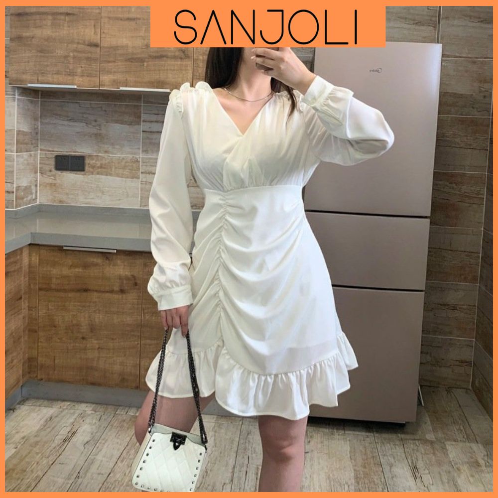 Váy Công Chúa SANJOLI Đầm Công Sở Nữ Dự Tiệc Body Dáng Chữ A Xòe Sang Chảnh Bigsize Thiết Kế Vải Thun Lụa VDE16