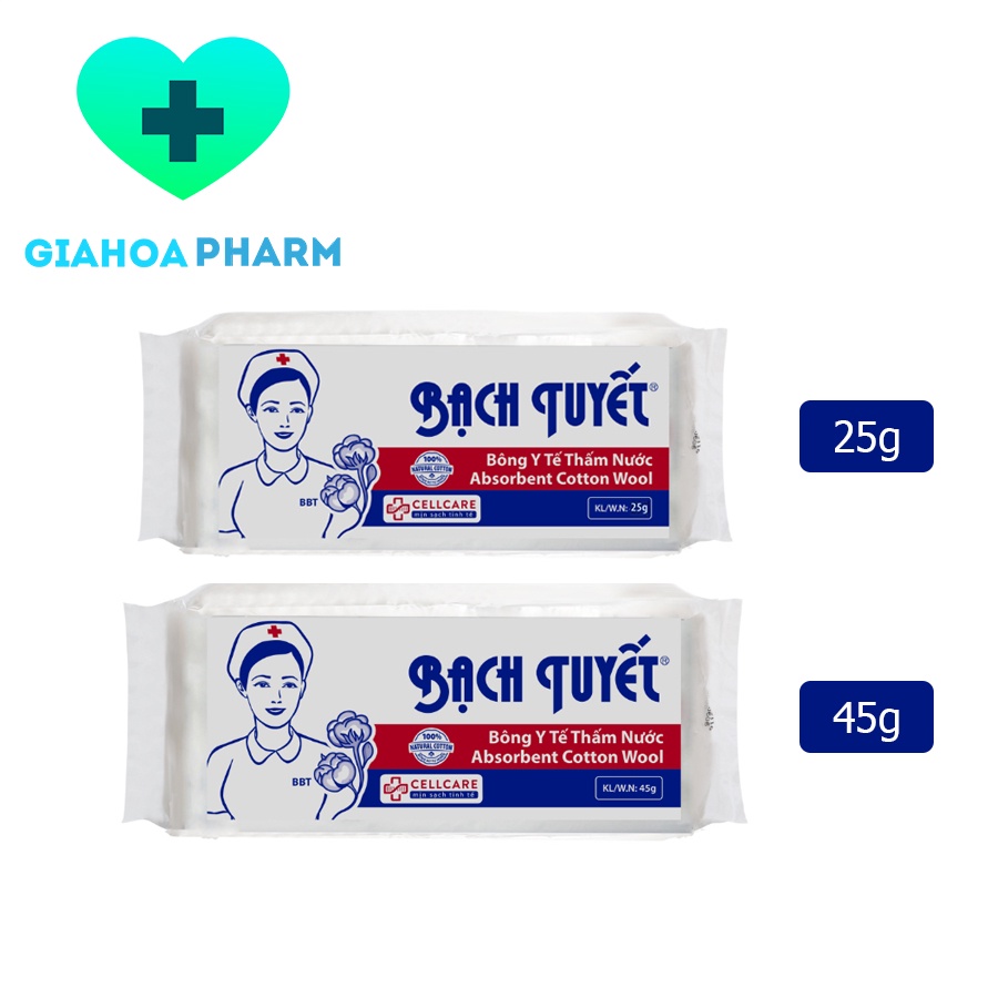 Bông gòn y tế thấm nước dạng gói nhỏ tiện dụng Bông Bạch Tuyết - Thấm máu, dịch vết thương, mổ, phẫu thuật, vệ sinh da