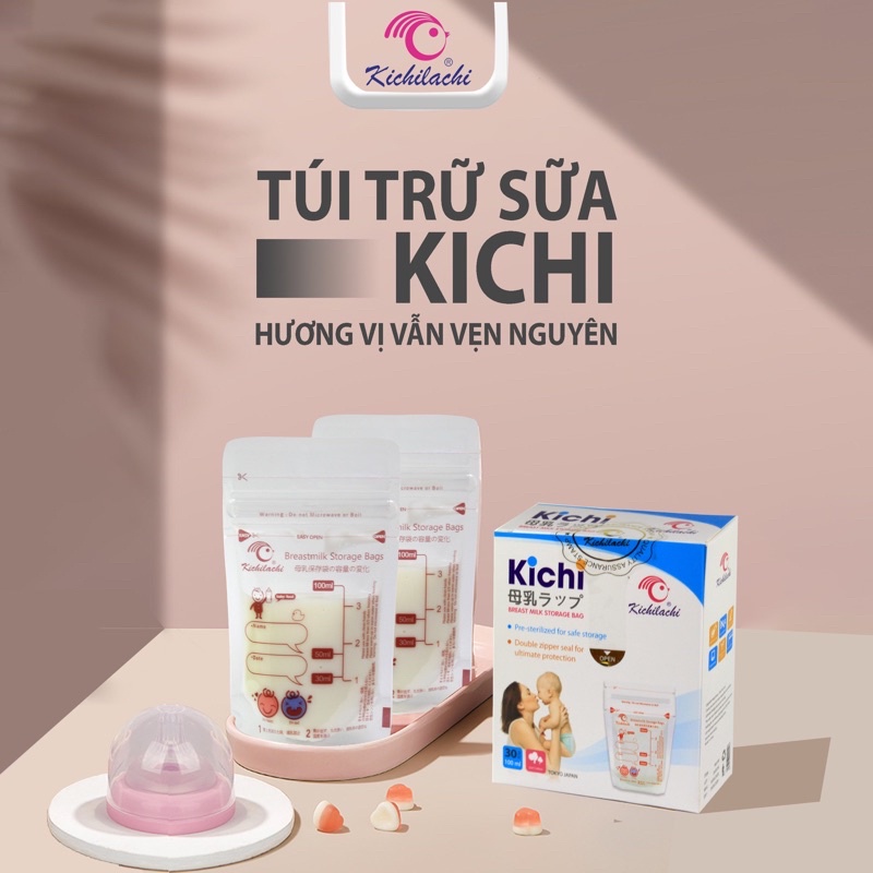 Túi Trữ Sữa Kichilachi 100ml- Cảm Biến Nhiệt Độ, Có Khóa Zip Chắc Chắn Chống Rò Rỉ-Shop Mẹ Khoai