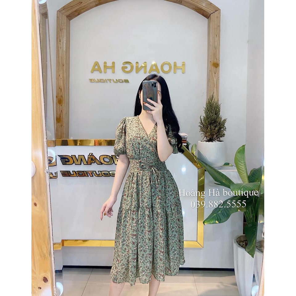 Váy hoa cổ V đan dây | BigBuy360 - bigbuy360.vn