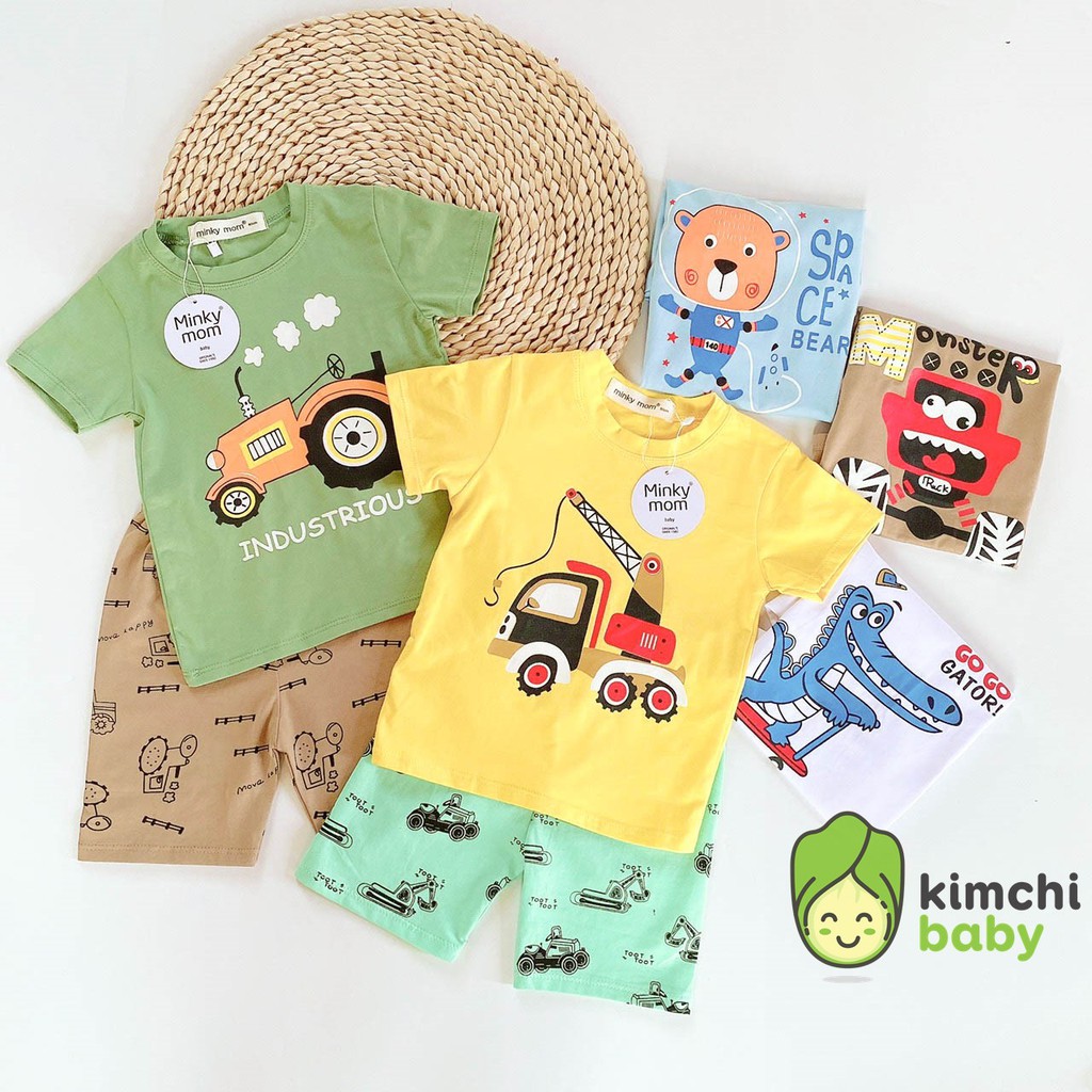 Đồ Bộ Bé Trai Minky Mom Vải Cotton 100% Họa Tiết Phương Tiện Giao Thông, Bộ Cộc Tay Cho Bé Mặc Nhà Mùa Hè MKM2104