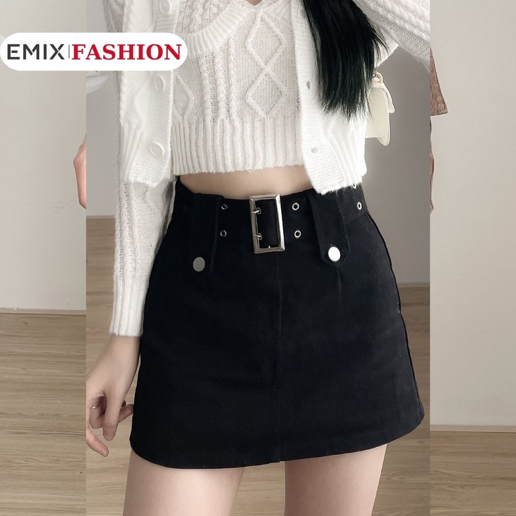 Quần short kèm đai EMIX dáng ngắn, mini, cạp cao, khóa giữa, chất kaki có co giãn, ít nhăn 757