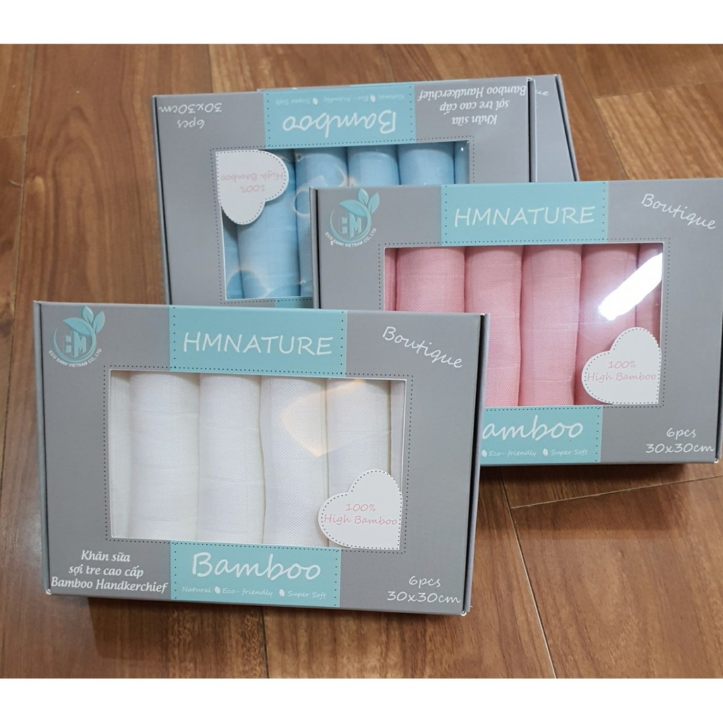[ CHÍNH HÃNG ] Khăn Sữa, Khăn xô, Khăn sữa sợi tre cao cấp HMNATURE - Hộp 6 Chiếc