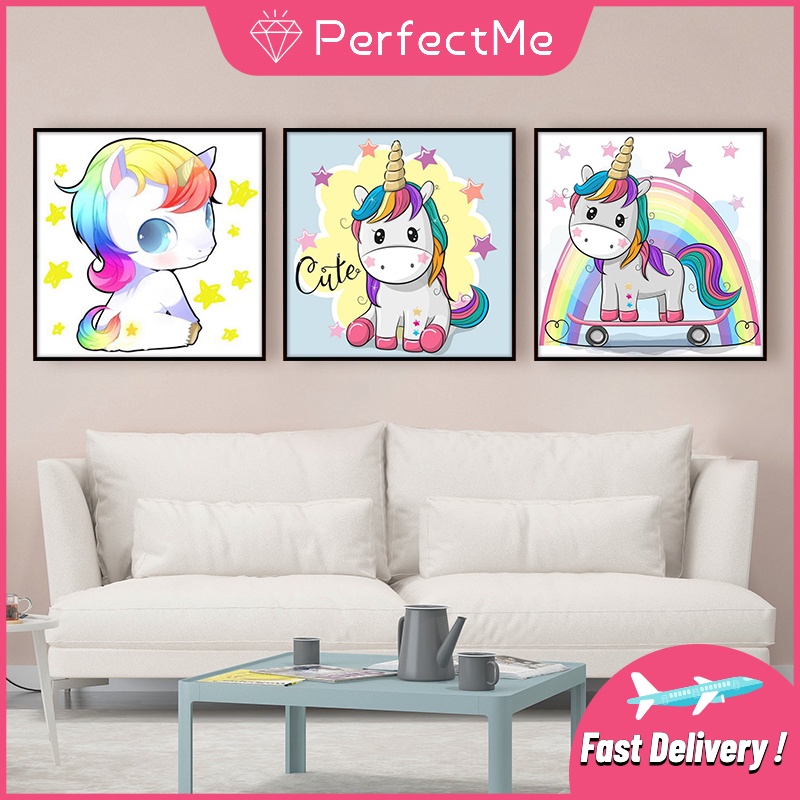 Bộ tranh đính đá DIY hình chú ngựa dễ thương 30x30