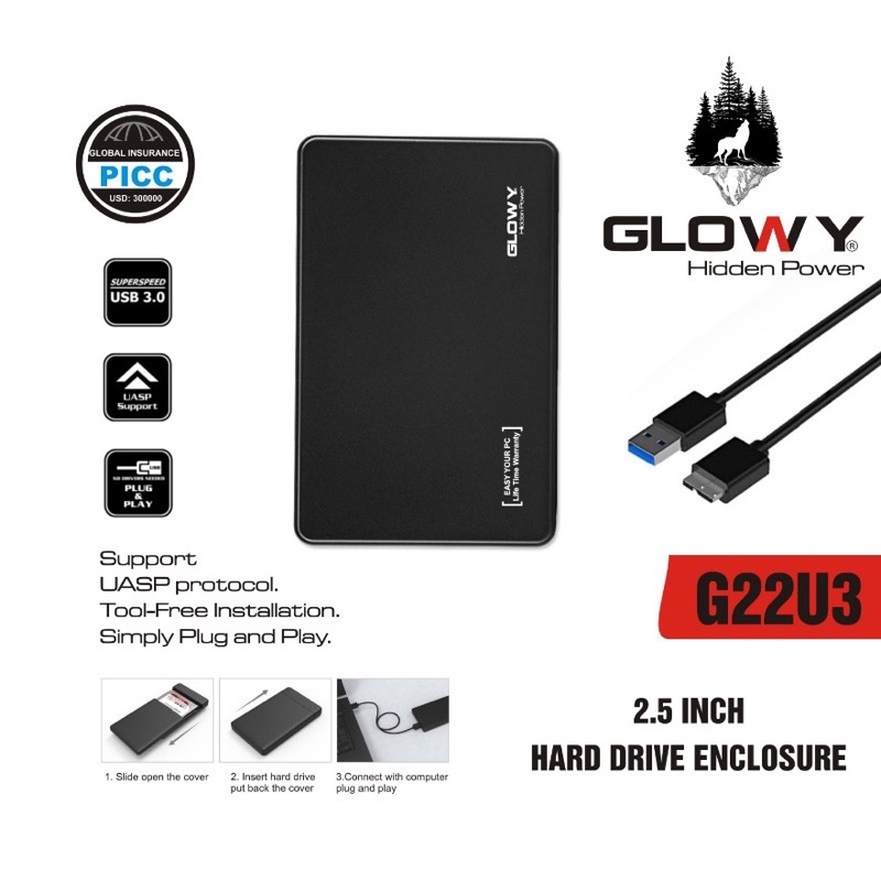 Hộp đựng Box ổ cứng Glowy G22U3 Sata3, wd, Orico, dockbox,  - Dùng cho SSD/HDD 2.5. box đựng ổ cứng.