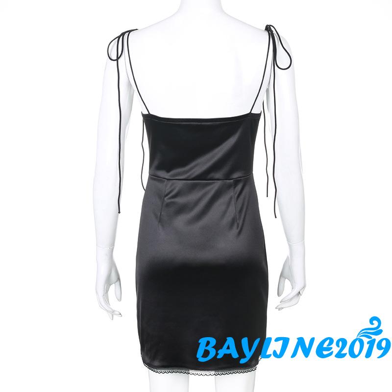 Đầm ôm hai dây cổ v màu đen thời trang quyến rũ cho nữ