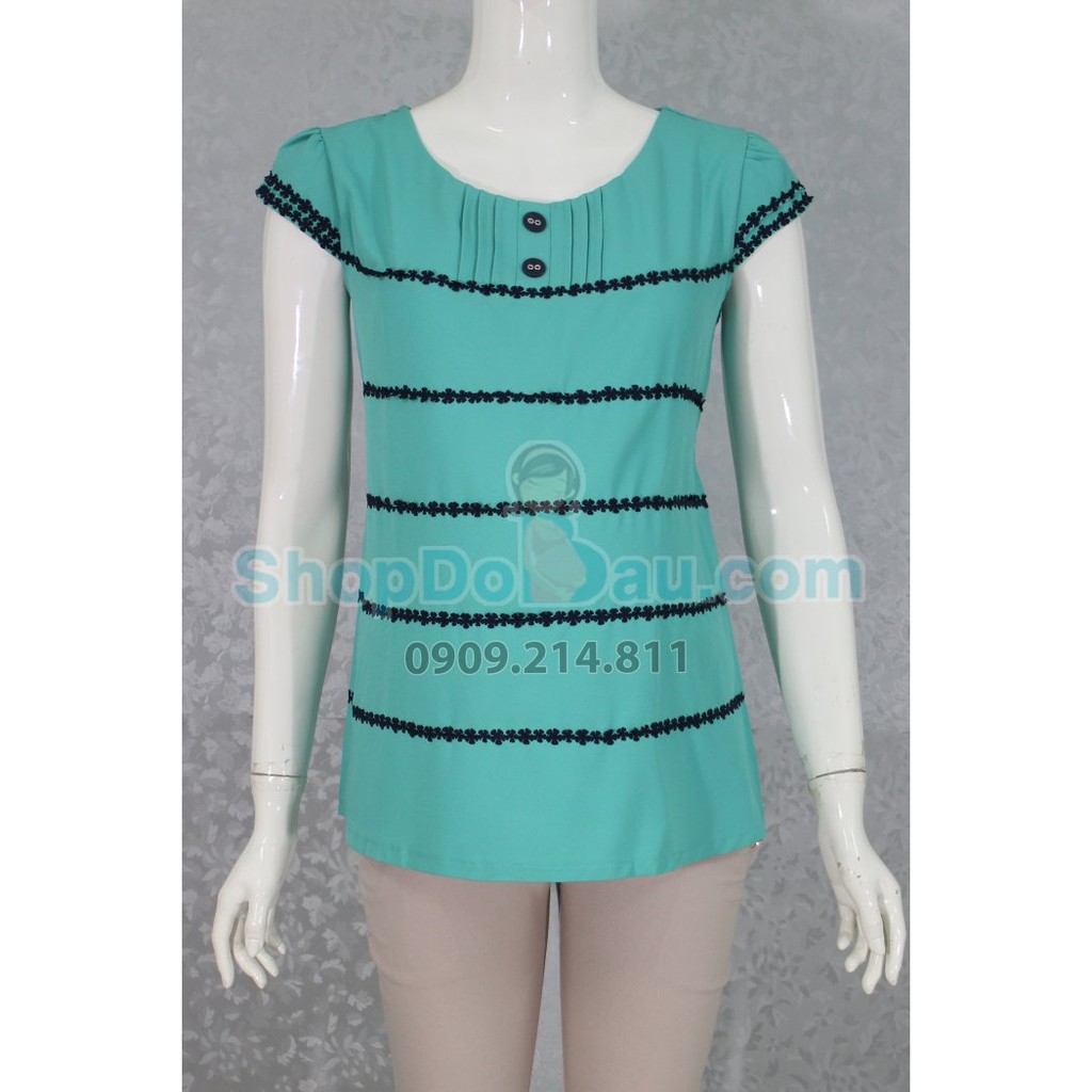 Áo bầu cổ tròn - 2 nút - Voan dày (Mã số: AB1470)
