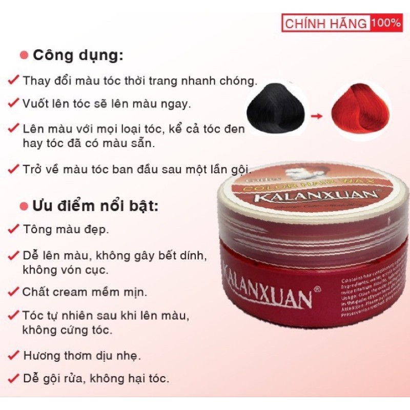Sáp Vuốt Nhuộm Tóc Màu Đỏ KALANXUAN 100ml/hộp Chính Hãng Đổi Màu Tạm Thời