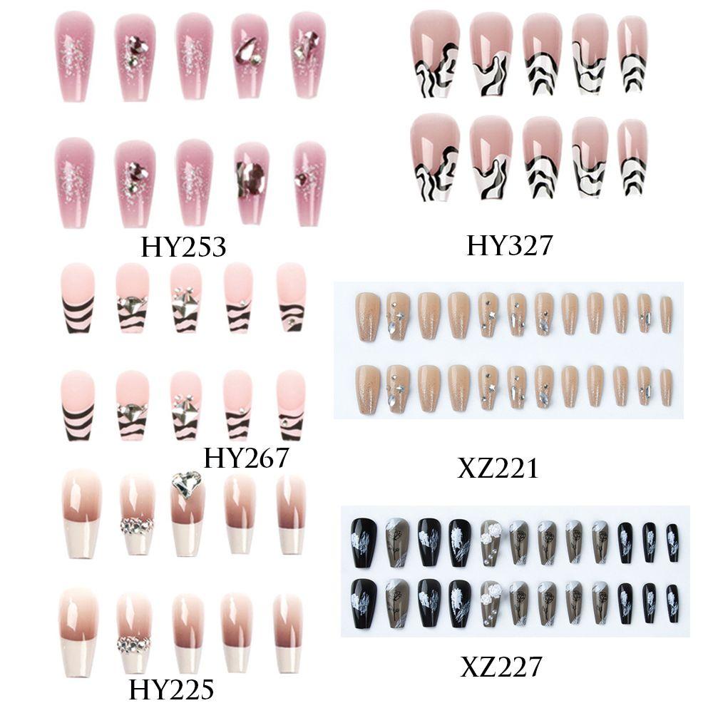 Set 24 Móng Tay Giả Màu Đen Gợn Sóng|Bộ Móng Tay Giả Trang Trí Nghệ Thuật