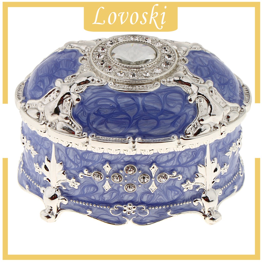 Hộp Đựng Trang Sức Hình Oval Bằng Kim Loại Màu Vàng / Trắng Phong Cách Vintage