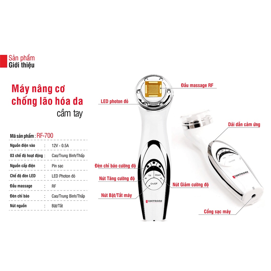 Máy nâng cơ và tái tạo da chuyên sâu Lifetrons RF700 xoá rãnh cười, nếp nhăn