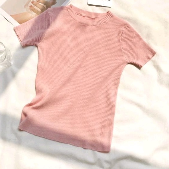 Áo thun FOREVER21 gân tăm dệt kim tay ngắn cổ tròn màu trơn đỏ, vàng, xanh lá, xanh blue, hồng