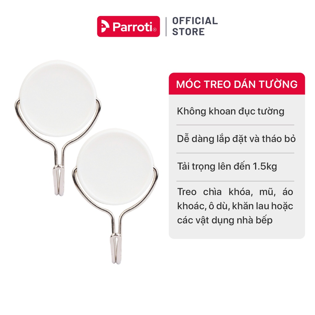 Móc treo dán tường đa năng, bộ 2 chiếc, treo chìa khóa, đồ dùng nhà bếp, vật dụng nhà tắm - Parroti Handy HD02