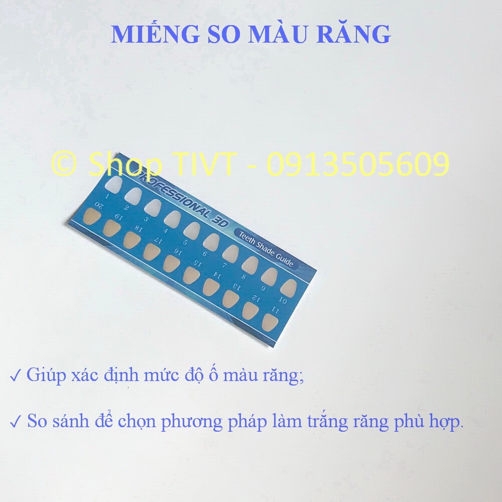 Bảng so màu răng, bảng so sánh màu răng để làm trắng răng hiệu quả, miếng so các cấp độ ố màu răng-TIVT