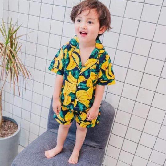 Bộ quần áo trẻ em vải lanh hoa quả - Bộ đồ cho bé trai và bé gái QATE223