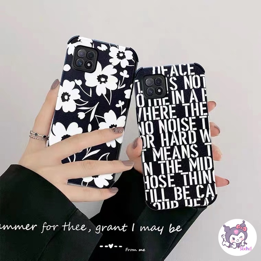 Ốp Lưng OPPO A15 A15s A16 A5s A3s A54 A74 A55 A53 A32 A31 A9 A5 Reno 6 6Z 5 Pro 2Z 2F A94 A93 A92 A72 A52 A12 A12e A11K A7 Realme 5 5i 5s 6i 7i C17 Phone Case Tide Brand English Flowers Black White Shockproof Soft TPU Fashion Casing Protective Anti-fall B