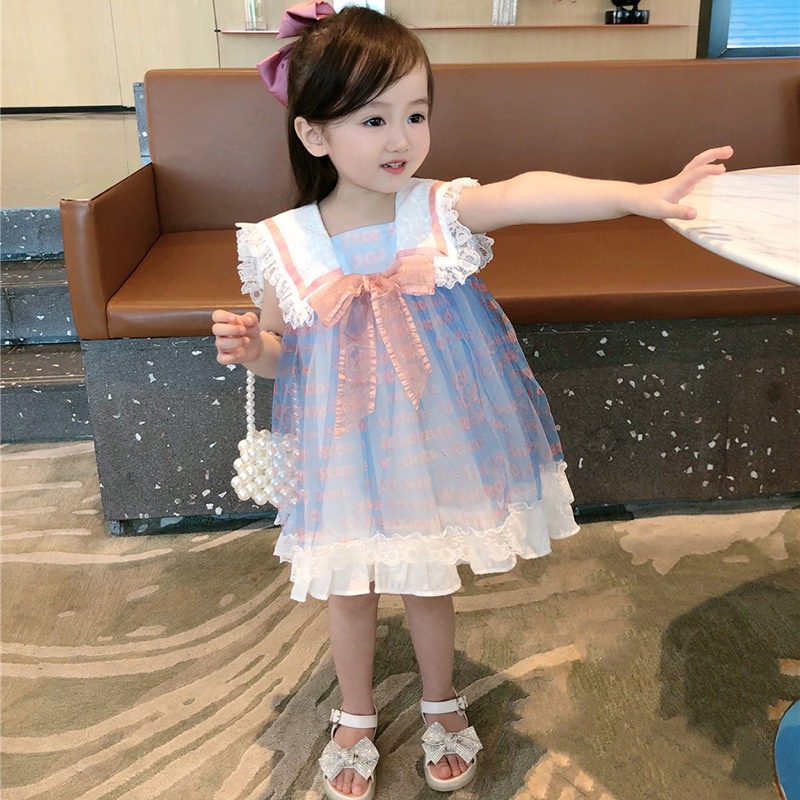 Đầm Công Chúa Cổ Thủy Thủ Phong Cách Hàn Quốc Thời Trang Mùa Hè Cho Bé Gái