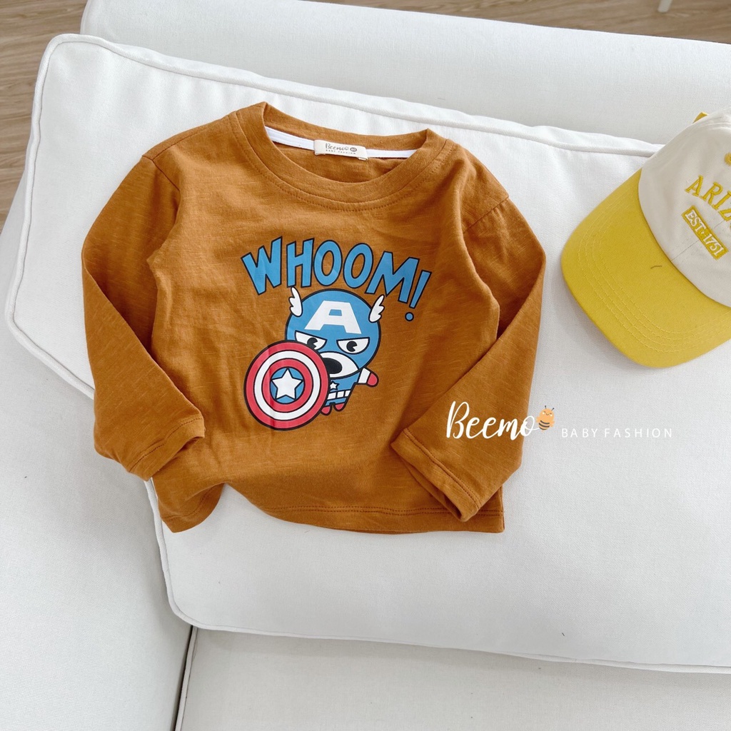 Áo thun dài tay bé trai Beemo áo thu đông nam 100% Cotton in hình siêu nhân chibi cho trẻ từ 2-10 tuổi